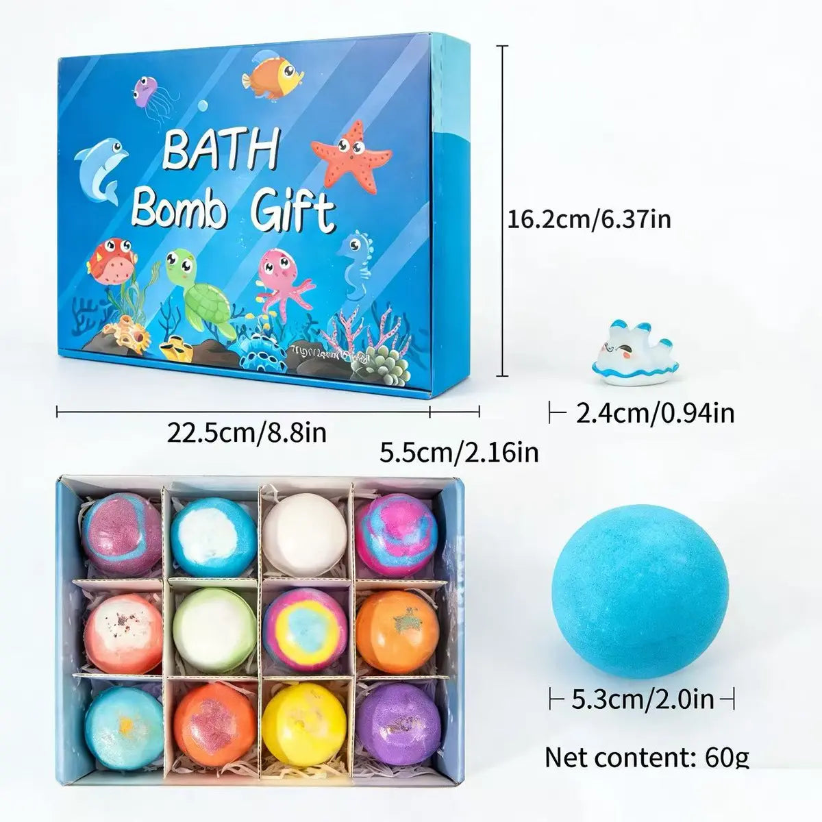 12 Pack Kid Bath Bombs with Surprise Toy, Natural Bubble Spa Gift Set