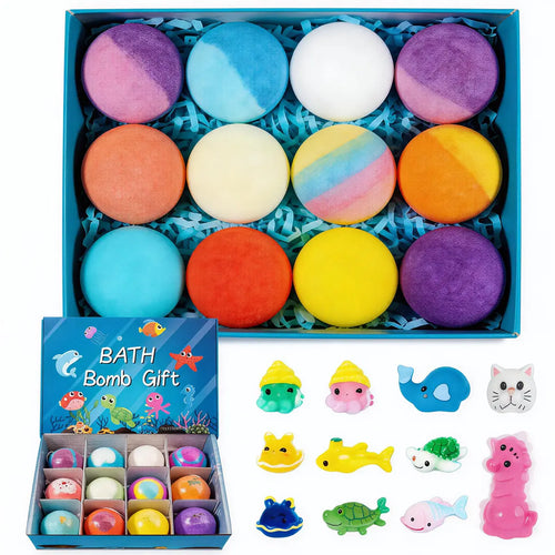 12 Pack Kid Bath Bombs with Surprise Toy, Natural Bubble Spa Gift Set