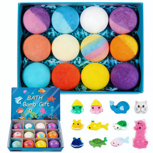 12 Pack Kid Bath Bombs with Surprise Toy, Natural Bubble Spa Gift Set