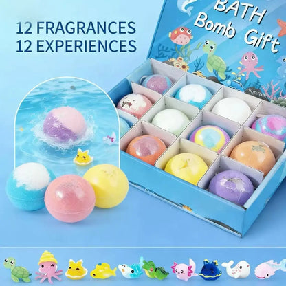 12 Pack Kid Bath Bombs with Surprise Toy, Natural Bubble Spa Gift Set